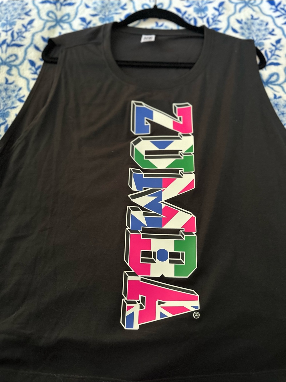 Zumba Fitness Black Tank Top with Pink Blue Green Logo “Worldwide Loose Tank”